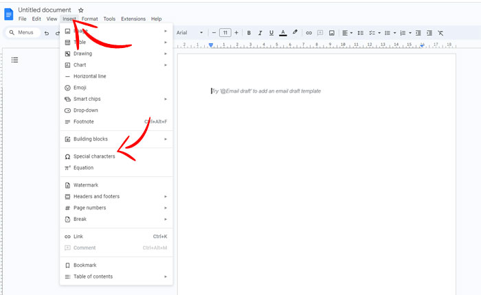 Type Enye Google Docs